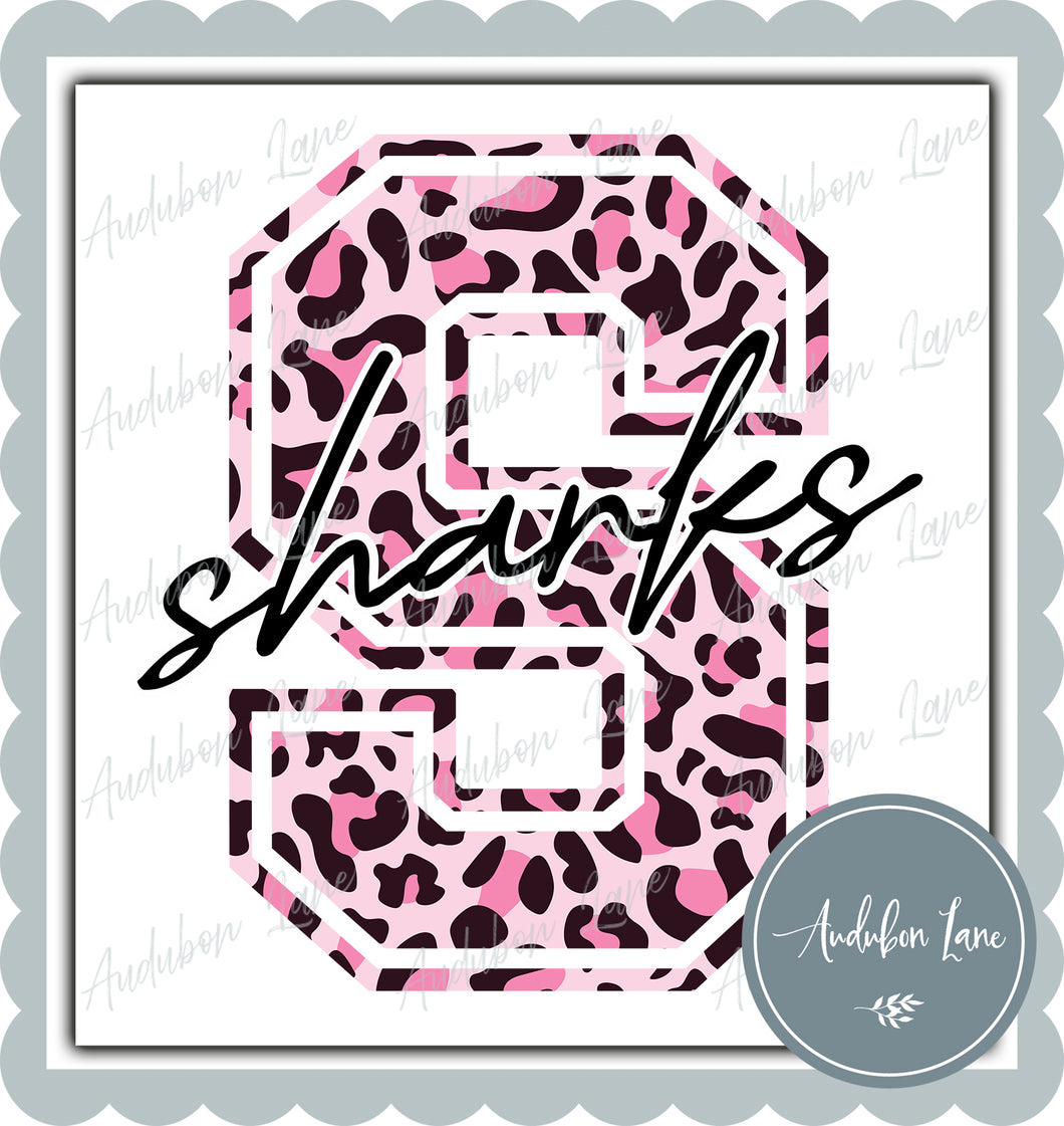 Sharks Breast Cancer Awareness Pink Leopard Mascot Letter Ready to Press DTF Transfer Customs Available On Request
