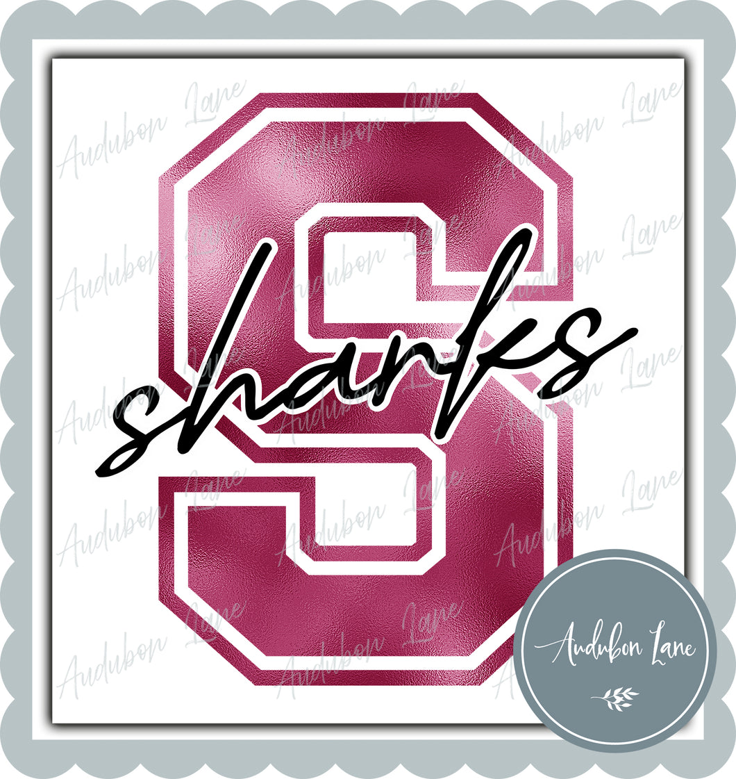 Sharks Breast Cancer Awareness Faux Metallic Pink Foil Mascot Letter Ready to Press DTF Transfer Customs Available On Request