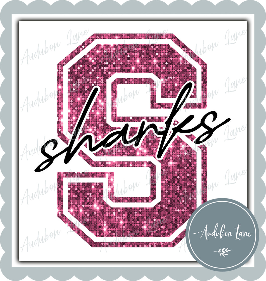 Sharks Breast Cancer Awareness Faux Pink Sequin Mascot Letter Ready to Press DTF Transfer Customs Available On Request