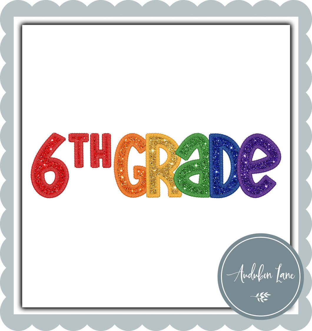 6th Grade Primary Colors Faux Embroidery and Glitter