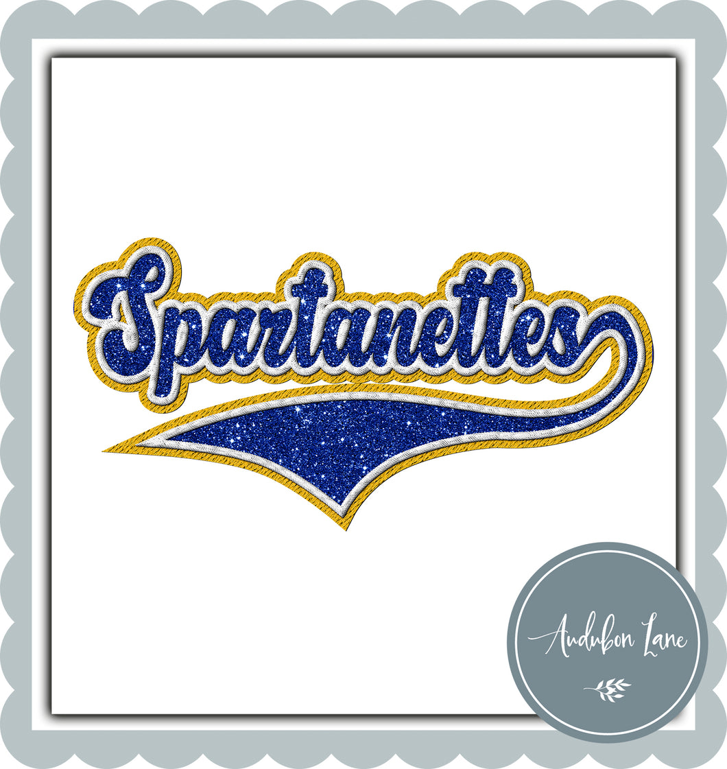 Spartanettes Faux Royal Blue Glitter and White and Yellow Embroidery