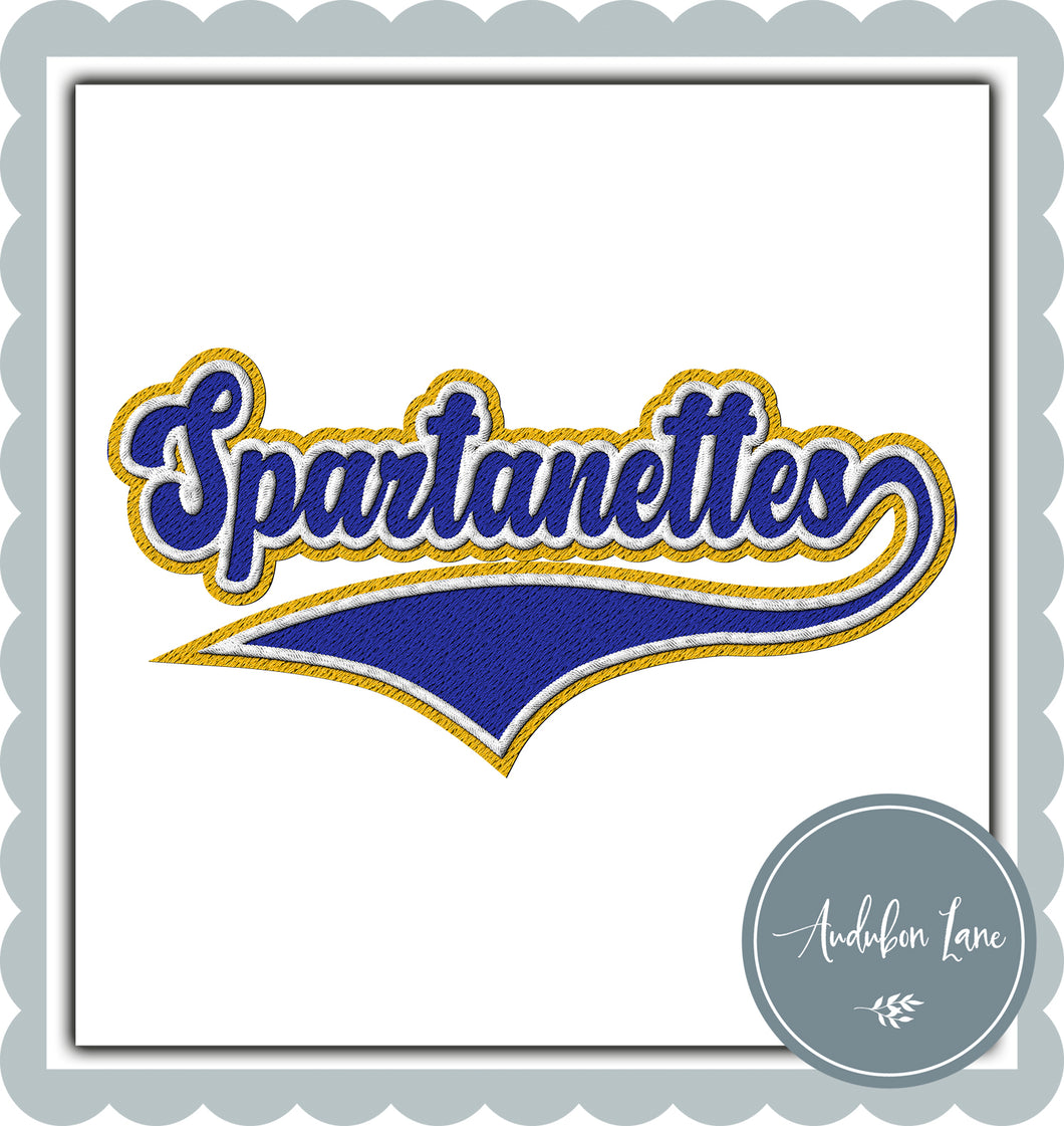 Spartanettes Faux Royal Blue and White and Yellow Embroidery