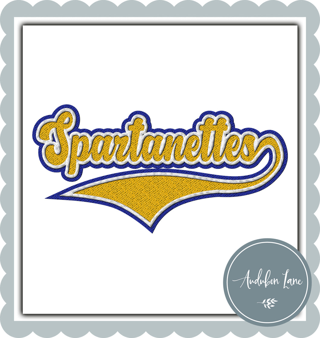 Spartanettes Faux Yellow and White and Royal Blue Embroidery