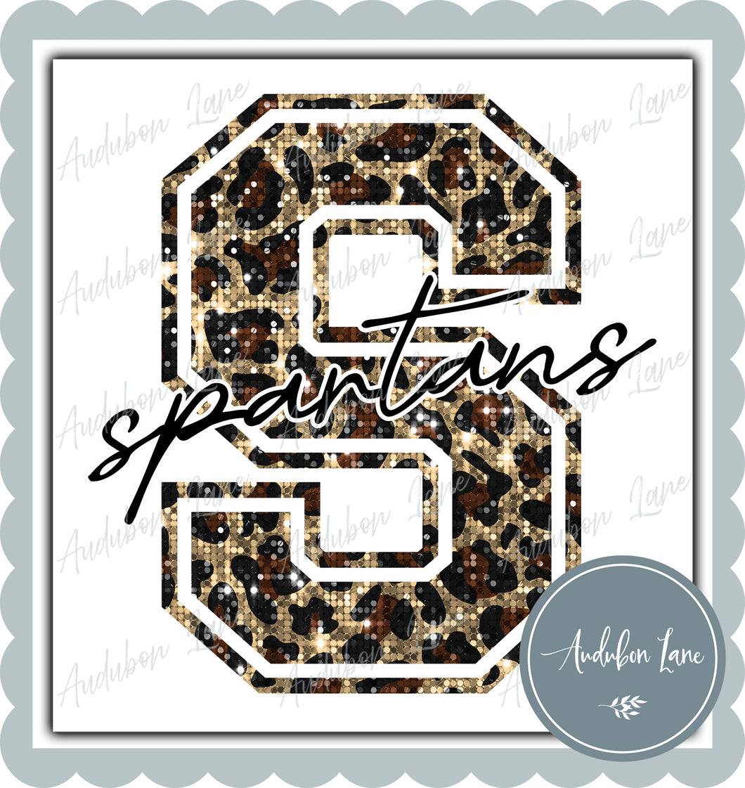 Spartans Sequin Leopard Mascot Letter Ready to Press DTF Transfer Customs Available On Request