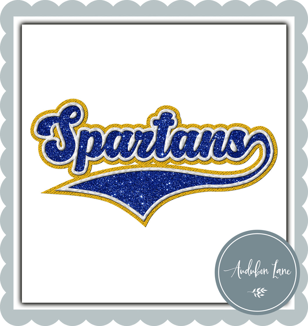 Spartans Faux Royal Blue Glitter and White and Yellow Embroidery