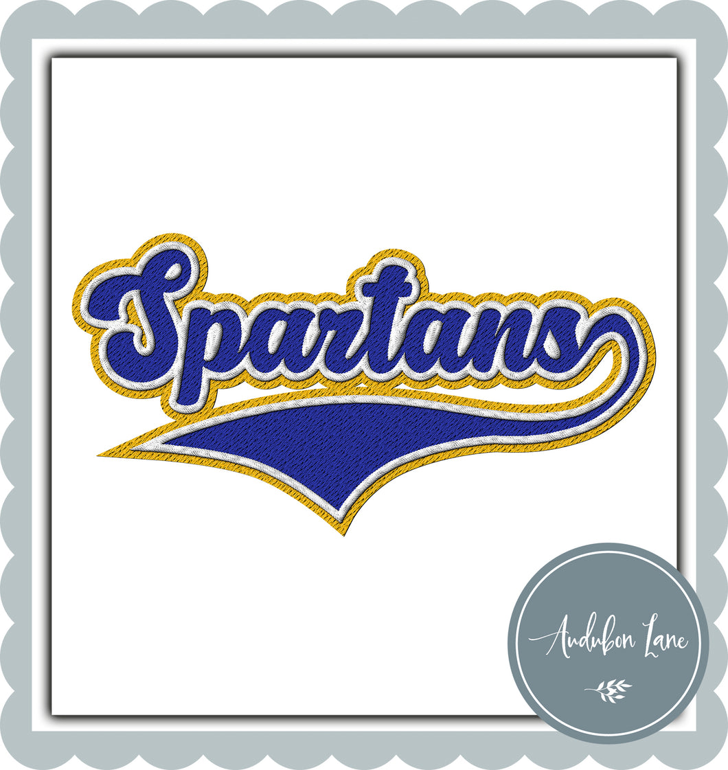 Spartans Faux Royal Blue and White and Yellow Embroidery