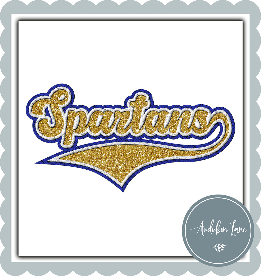 Spartans Faux Yellow Glitter and White and Royal Blue Embroidery