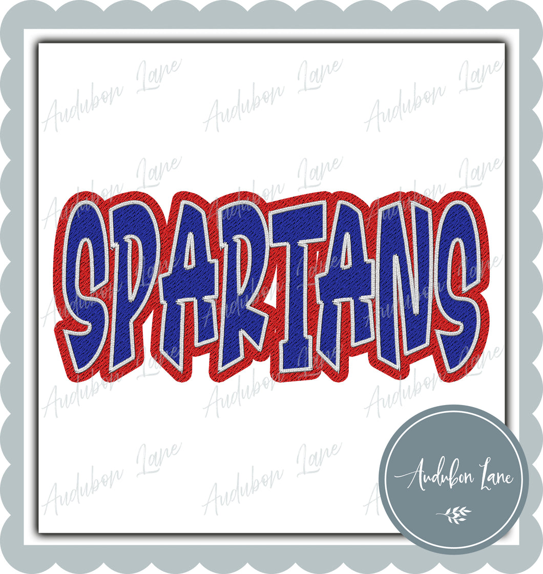 Spartans Graffiti Style Mesh Royal Blue and Red Mascot Ready to Press DTF Transfer Customs Available On Request