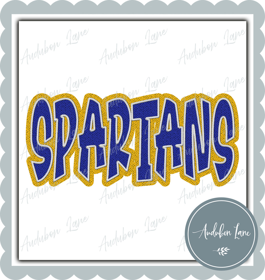 Spartans Graffiti Style Mesh Royal Blue and Yellow Mascot Ready to Press DTF Transfer Customs Available On Request