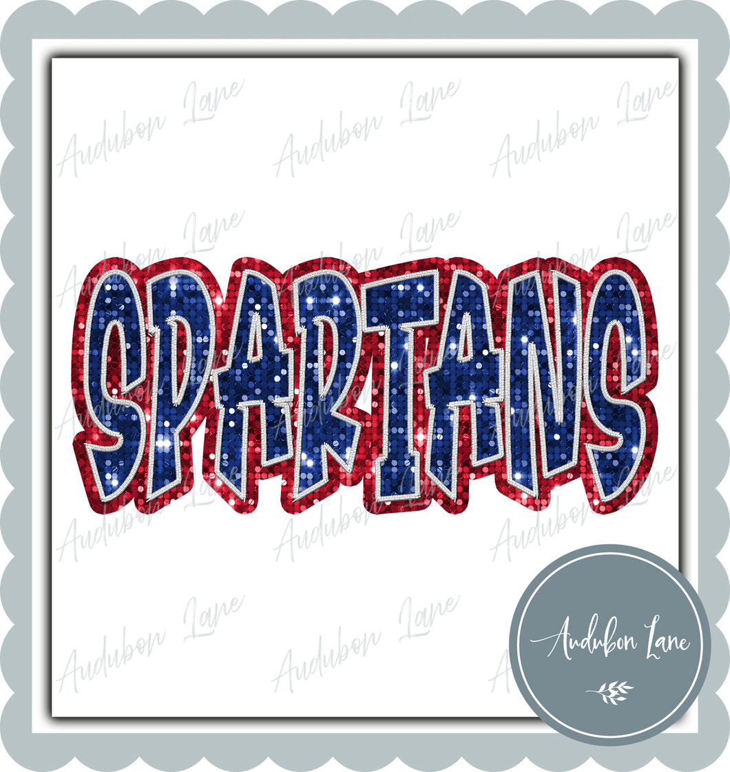 Spartans Graffiti Style Sequin Royal Blue and Red Mascot Ready to Press DTF Transfer Customs Available On Request