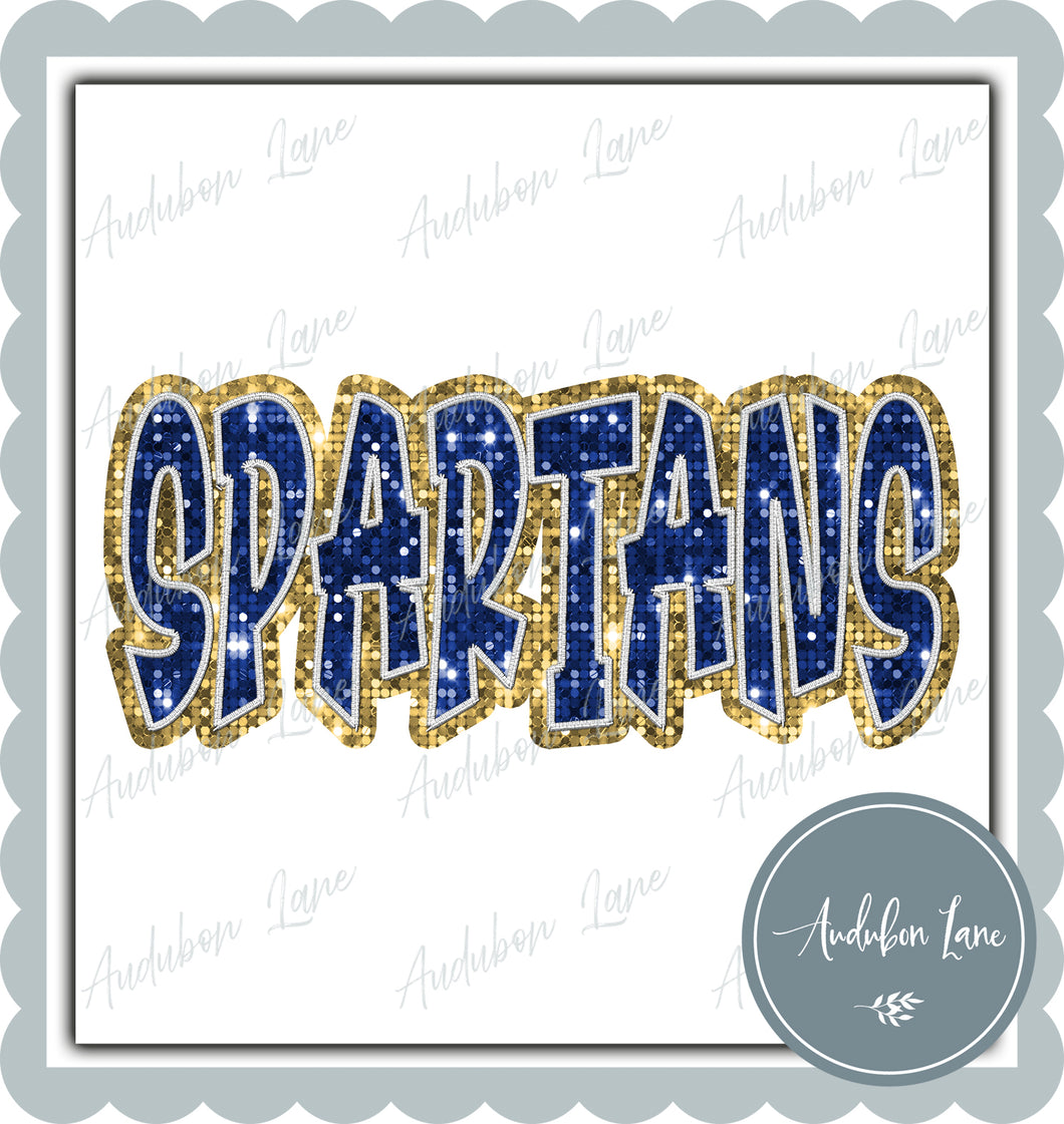 Spartans Graffiti Style Sequin Royal Blue and Yellow Mascot Ready to Press DTF Transfer Customs Available On Request
