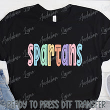 Load image into Gallery viewer, Spartans Split Letter Pastel Color Mascot Ready To Press DTF Direct To Film Transfer
