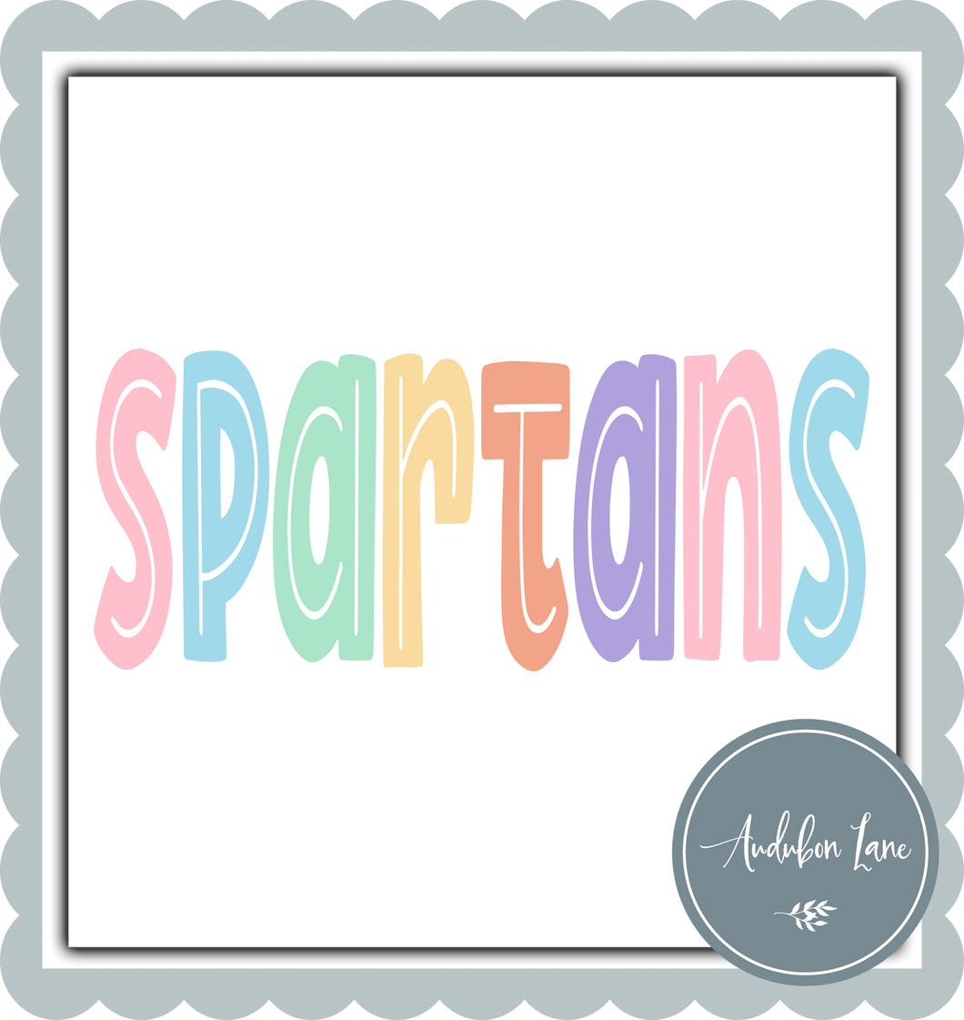 Spartans Split Letter Pastel Color Mascot Ready To Press DTF Direct To Film Transfer