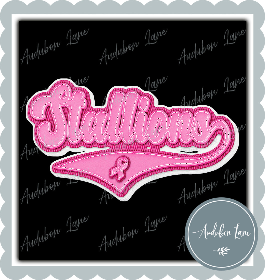 Stallions Breast Cancer Awareness Pink Leather Faux Patch Ready to Press DTF Transfer Customs Available On Request