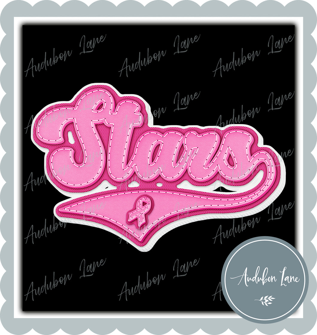 Stars Breast Cancer Awareness Pink Leather Faux Patch Ready to Press DTF Transfer Customs Available On Request