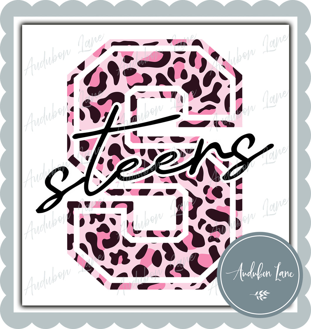Steers Breast Cancer Awareness Pink Leopard Mascot Letter Ready to Press DTF Transfer Customs Available On Request
