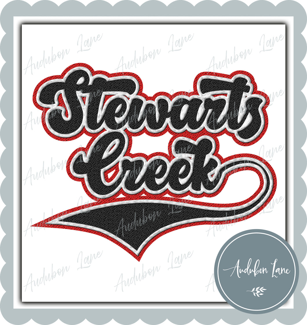 Stewarts Creek Faux Embroidery Patch Faux Black and White and Red  Ready To Press DTF Transfer Custom Colors Available On Request