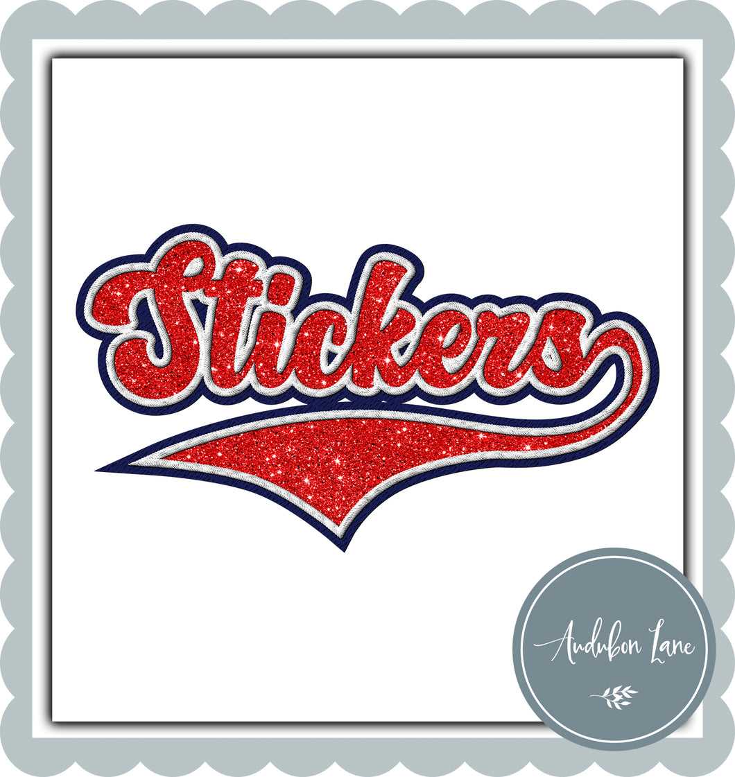 Stickers Faux Red Glitter and White and Navy Embroidery