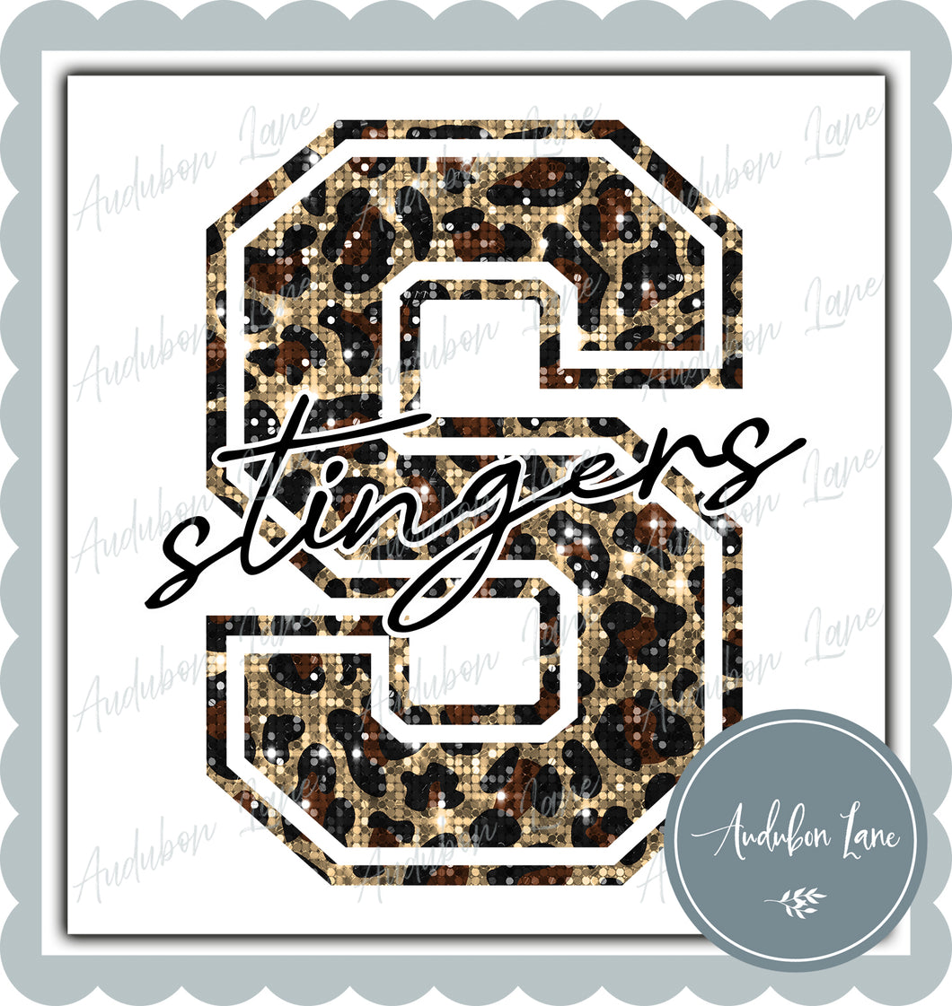 Stingers Sequin Leopard Mascot Letter Ready to Press DTF Transfer Customs Available On Request
