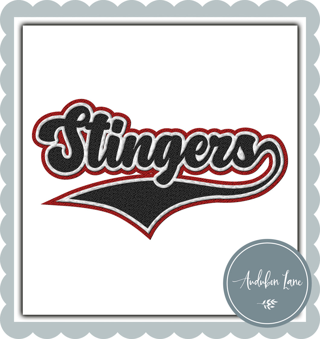 Stingers Faux Black and White and Red Embroidery