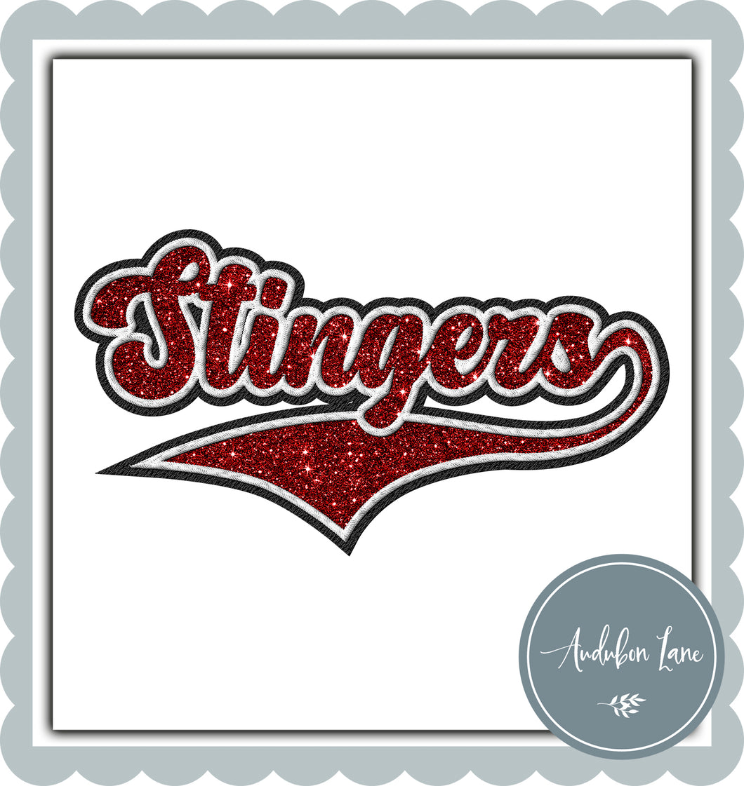 Stingers Faux Glitter Red and White and Black Embroidery