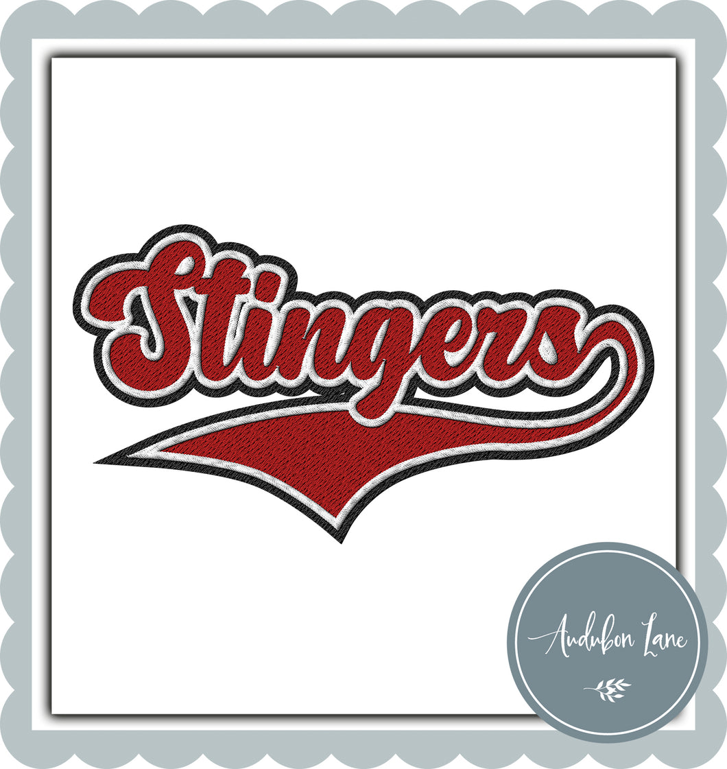 Stingers Faux Red and White and Black Embroidery