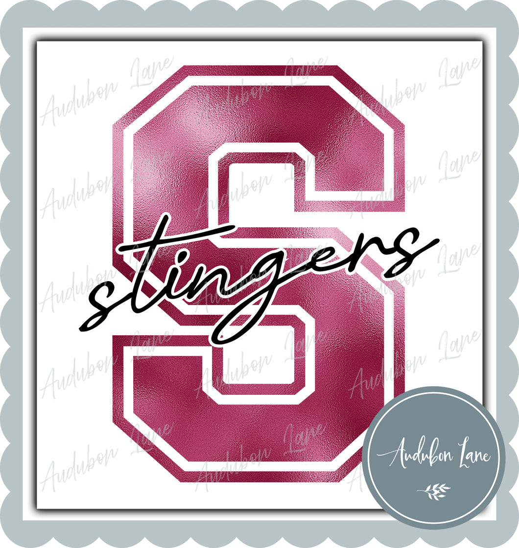 Stingers Breast Cancer Awareness Faux Metallic Pink Foil Mascot Letter Ready to Press DTF Transfer Customs Available On Request