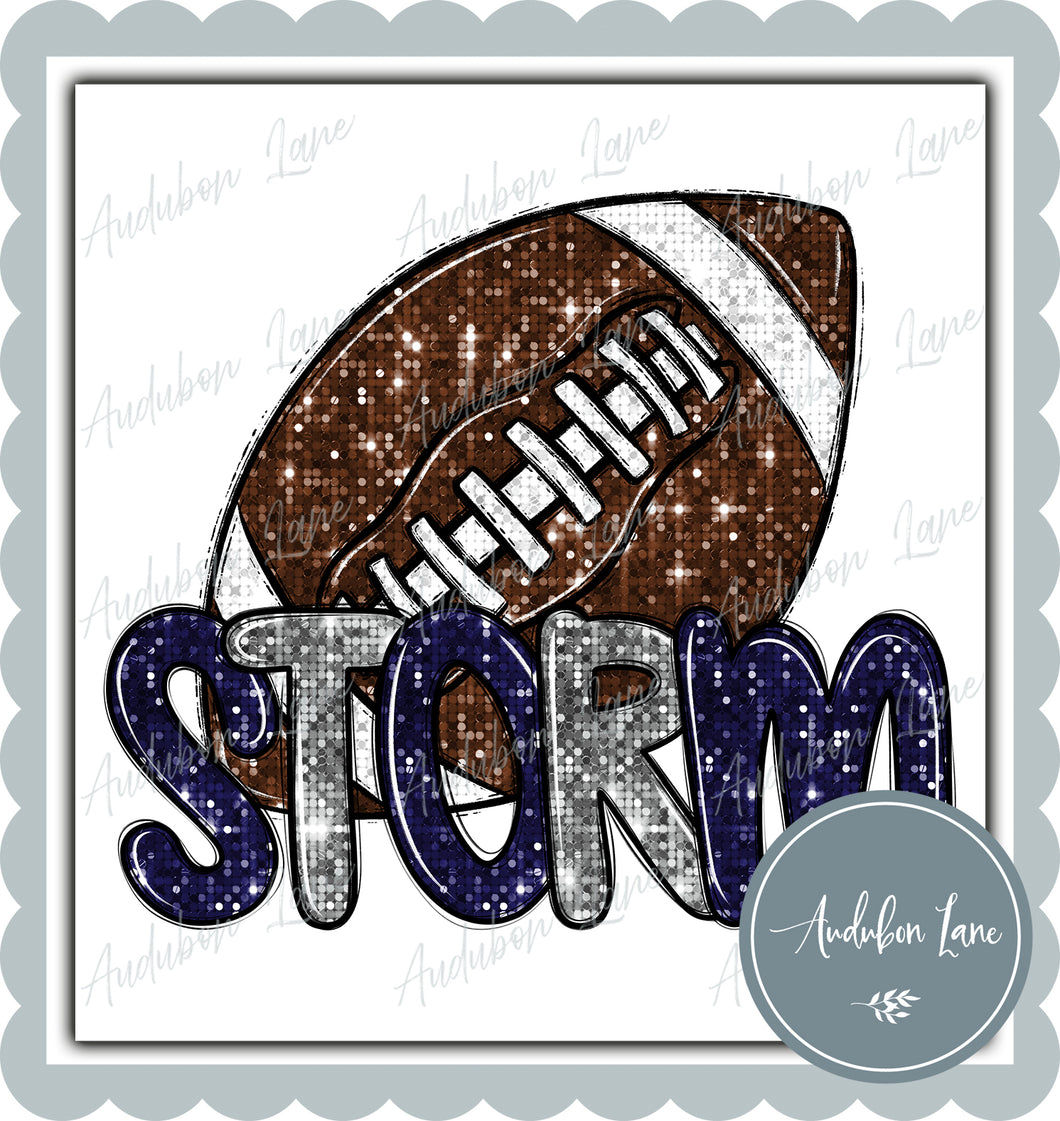Storm Lt Blue and Grey Faux Sequin Football with Mascot Print Ready To Press DTF Transfer Custom Colors Available On Request