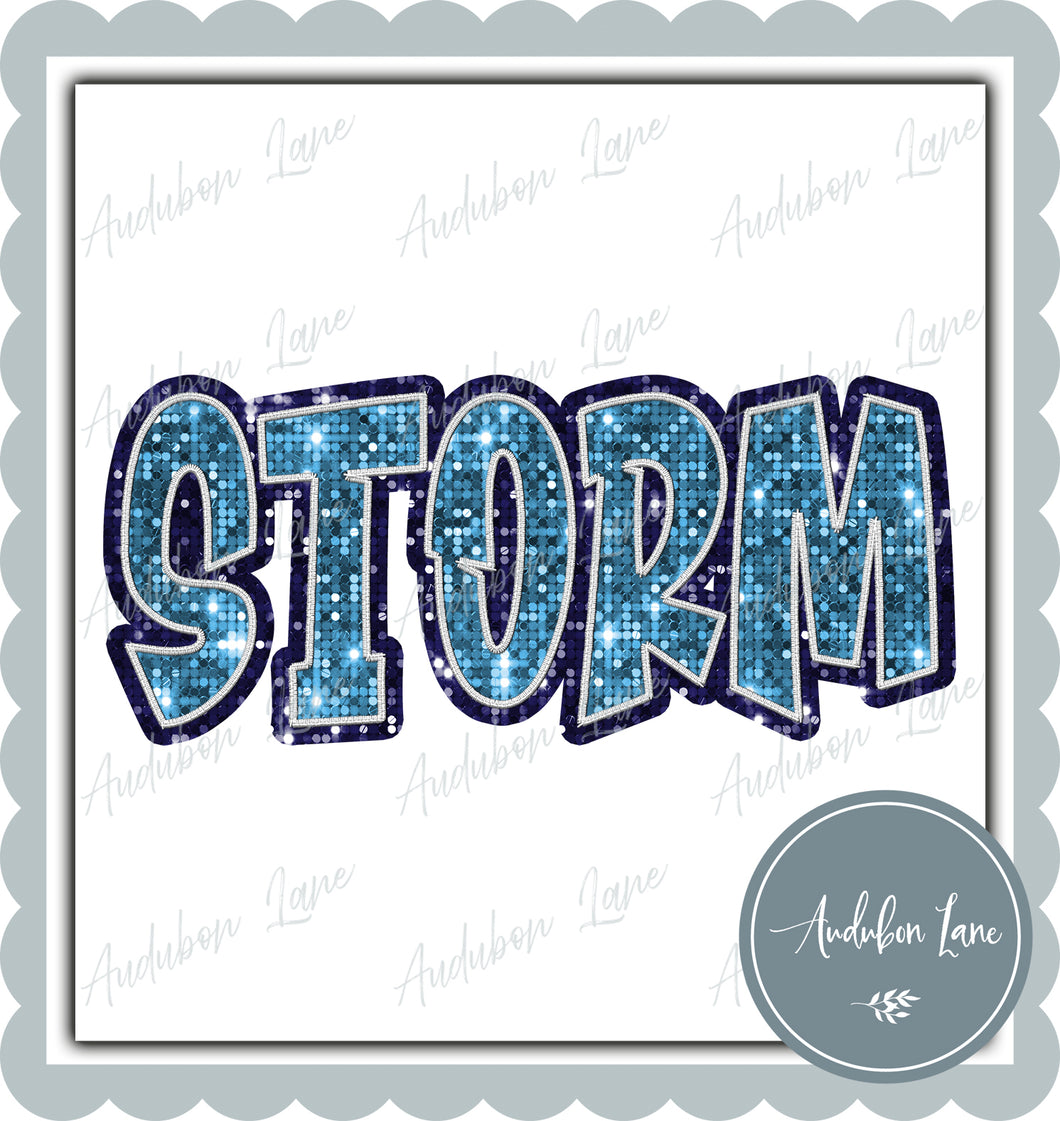 Storm Graffiti Style Sequin Lt Blue and Navy Mascot Ready to Press DTF Transfer Customs Available On Request