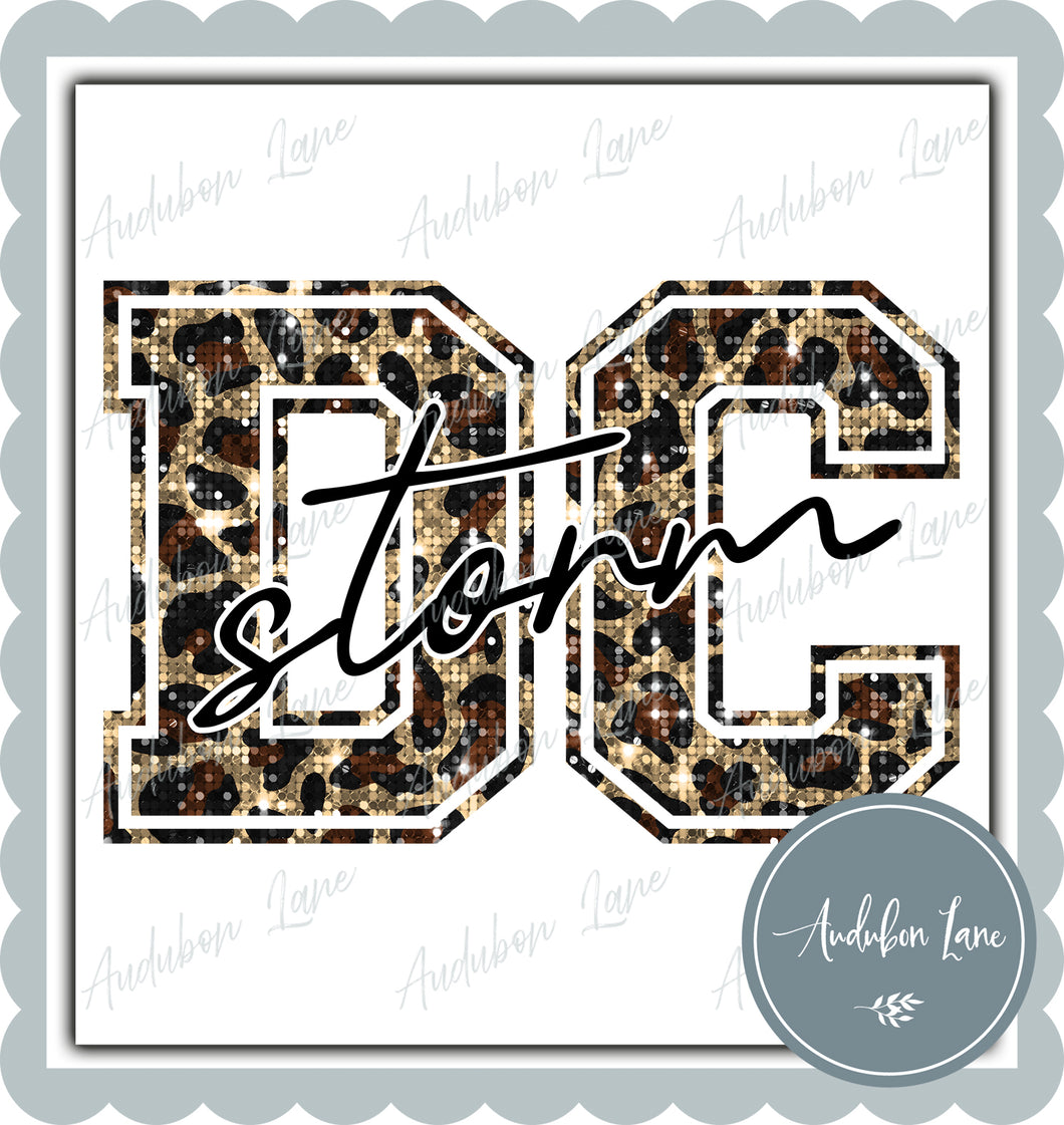 Storm with DC Sequin Leopard Mascot Letter Ready to Press DTF Transfer Customs Available On Request