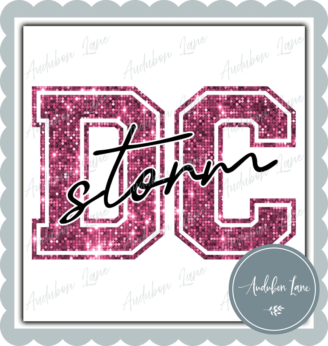 Storm with DC Breast Cancer Awareness Faux Pink Sequin Mascot Letter Ready to Press DTF Transfer Customs Available On Request