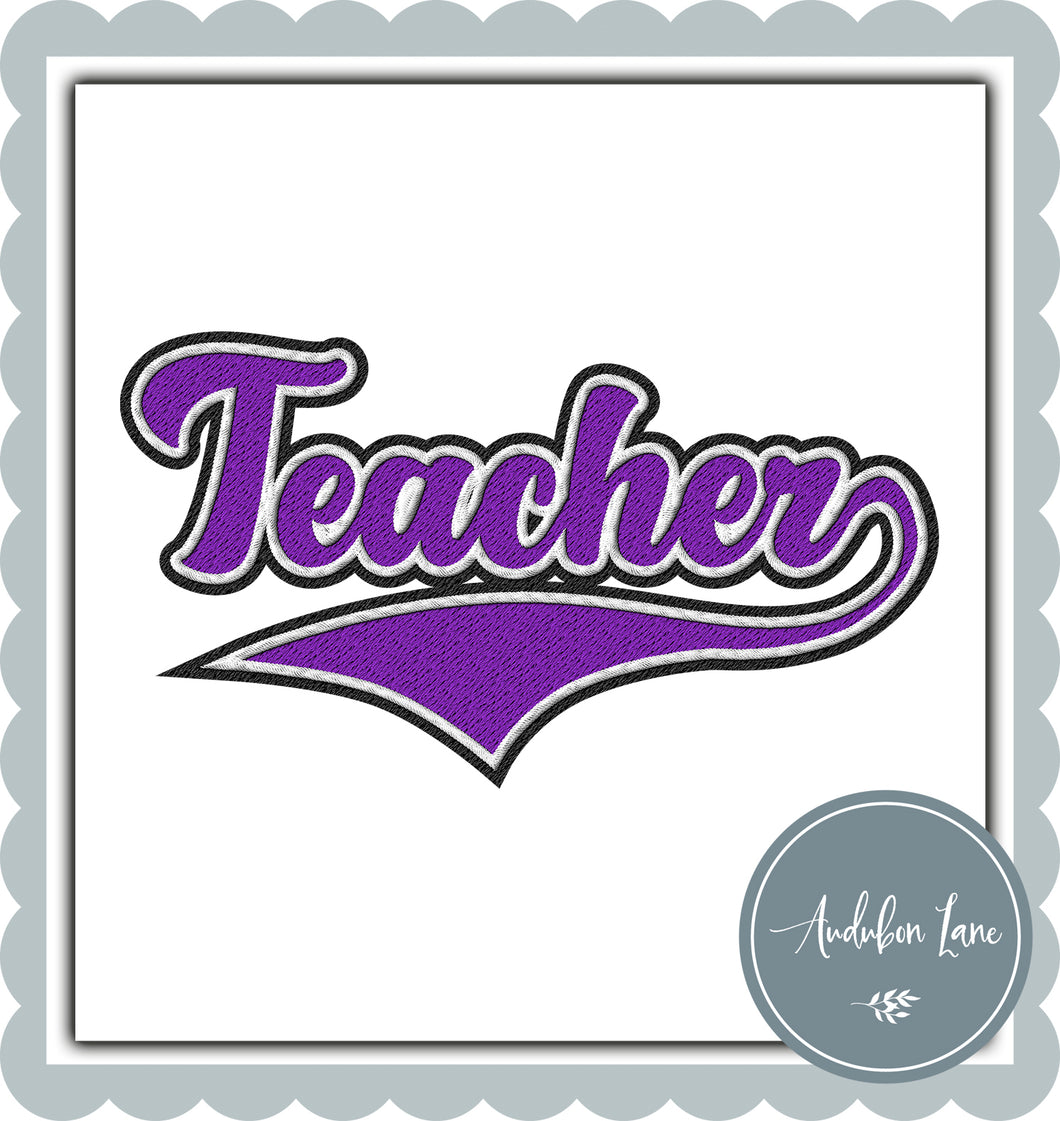 Teacher Faux Purple and White and Black Embroidery