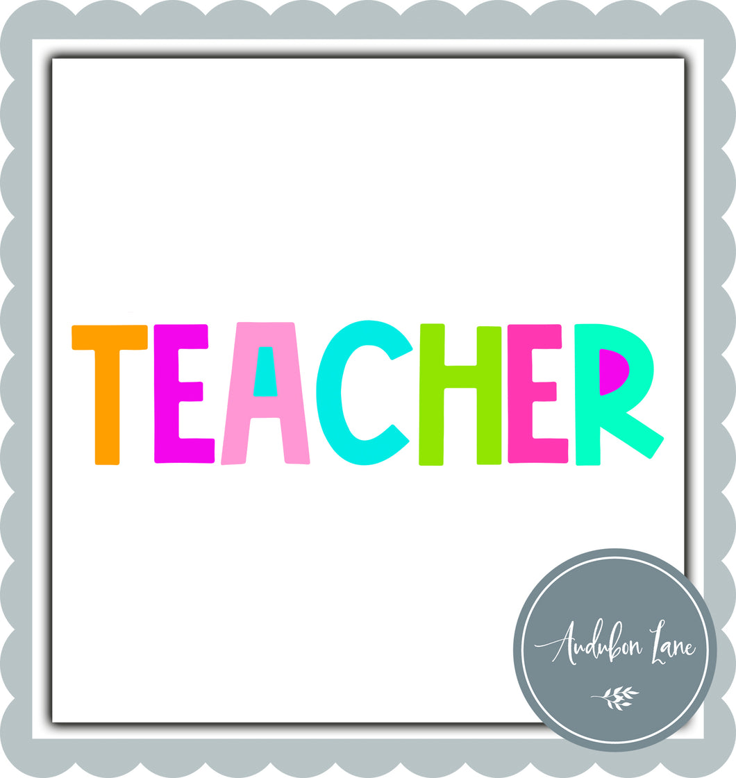 Teacher Bright Block Letters Ready to Press DTF Transfer Custom Names Available On Request