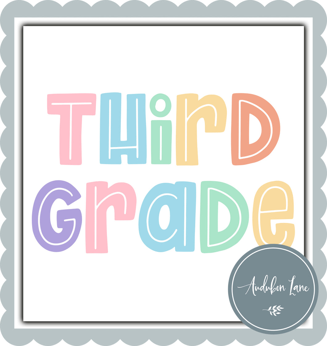 Third Grade Split Letter Pastel Color Letters Ready To Press DTF Direct To Film Transfer
