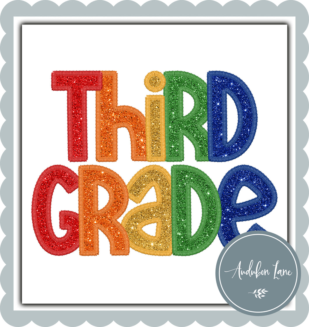 Third Grade Primary Colors Faux Embroidery and Glitter