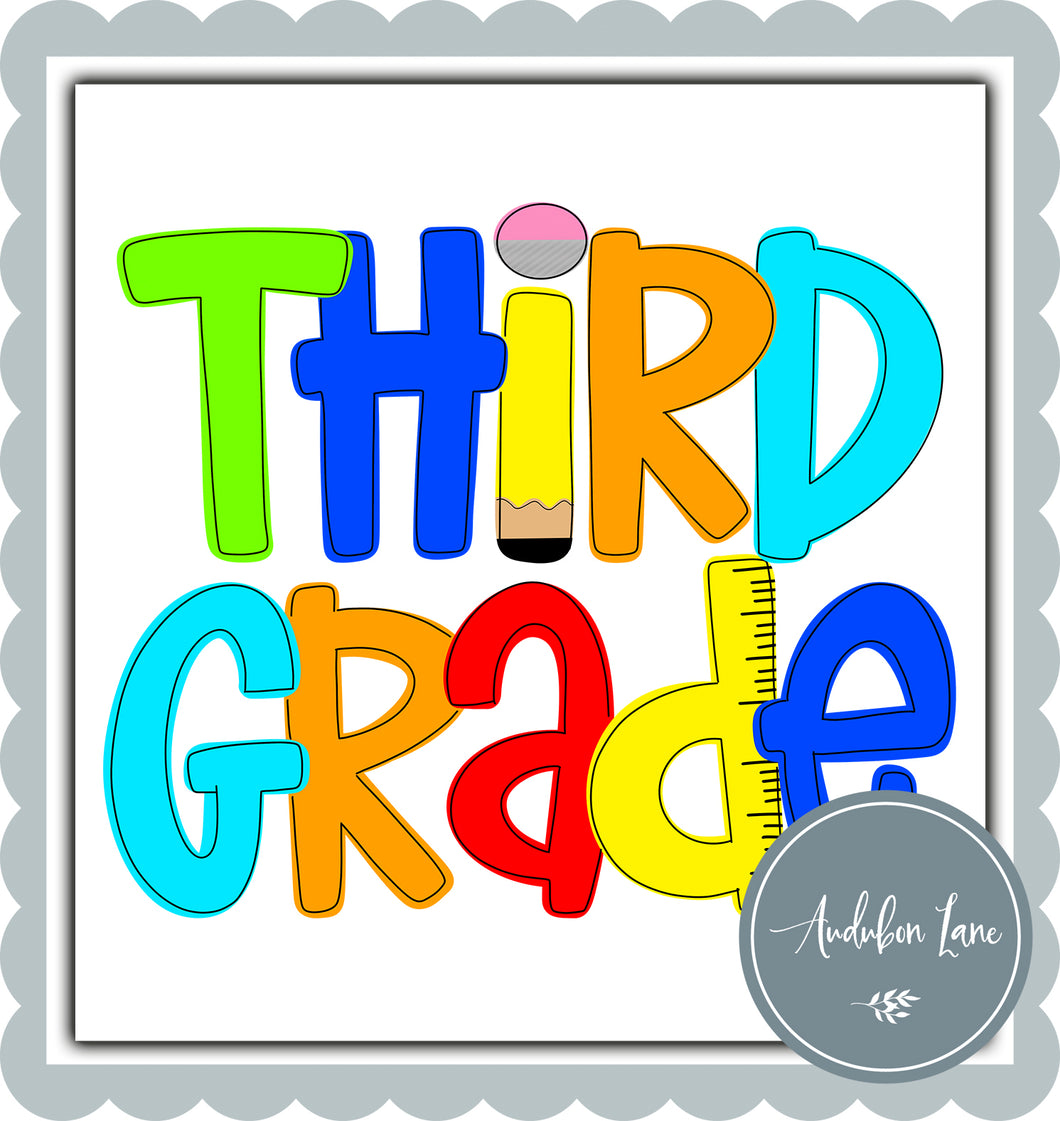 Third Grade Primary School Shape Letters Ready to Press DTF Transfer Custom Names Available On Request