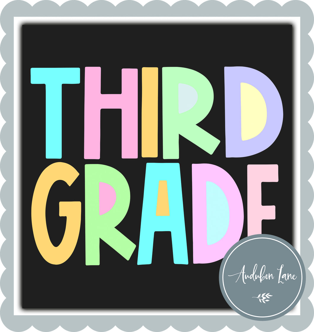 Third Grade Pastel Block Letters Ready to Press DTF Transfer Custom Names Available On Request