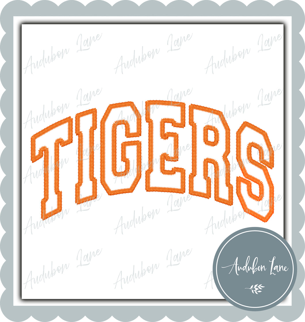 Tigers Faux Orange Arched Embroidery Ready To Press DTF Transfer Custom Colors Available On Request