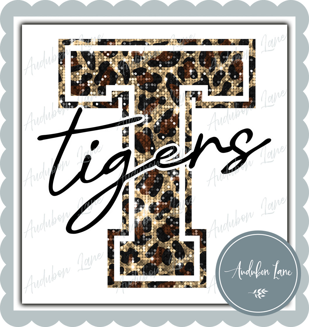 Tigers Sequin Leopard Mascot Letter Ready to Press DTF Transfer Customs Available On Request