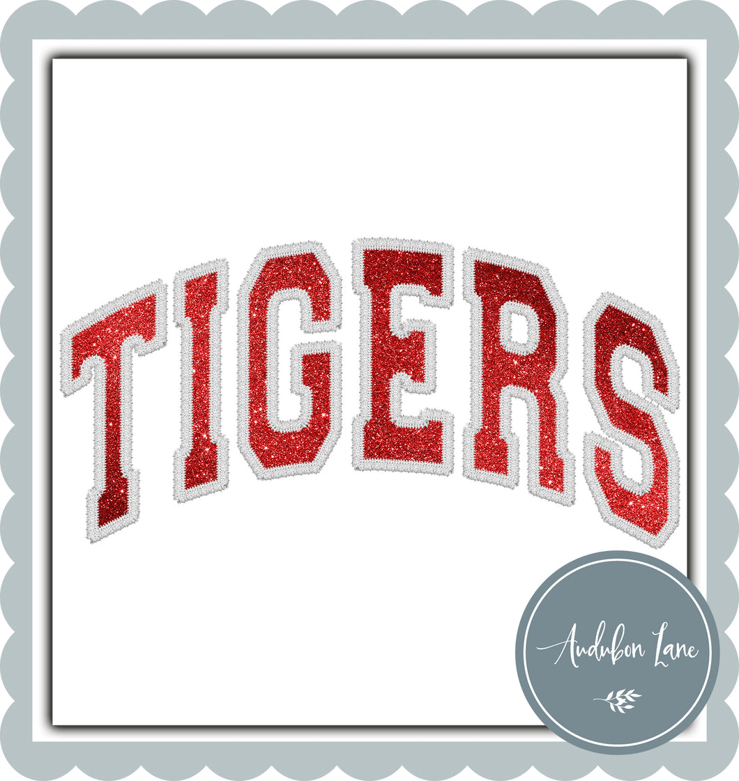 Tigers Faux White Embroidery and Faux Red Glitter