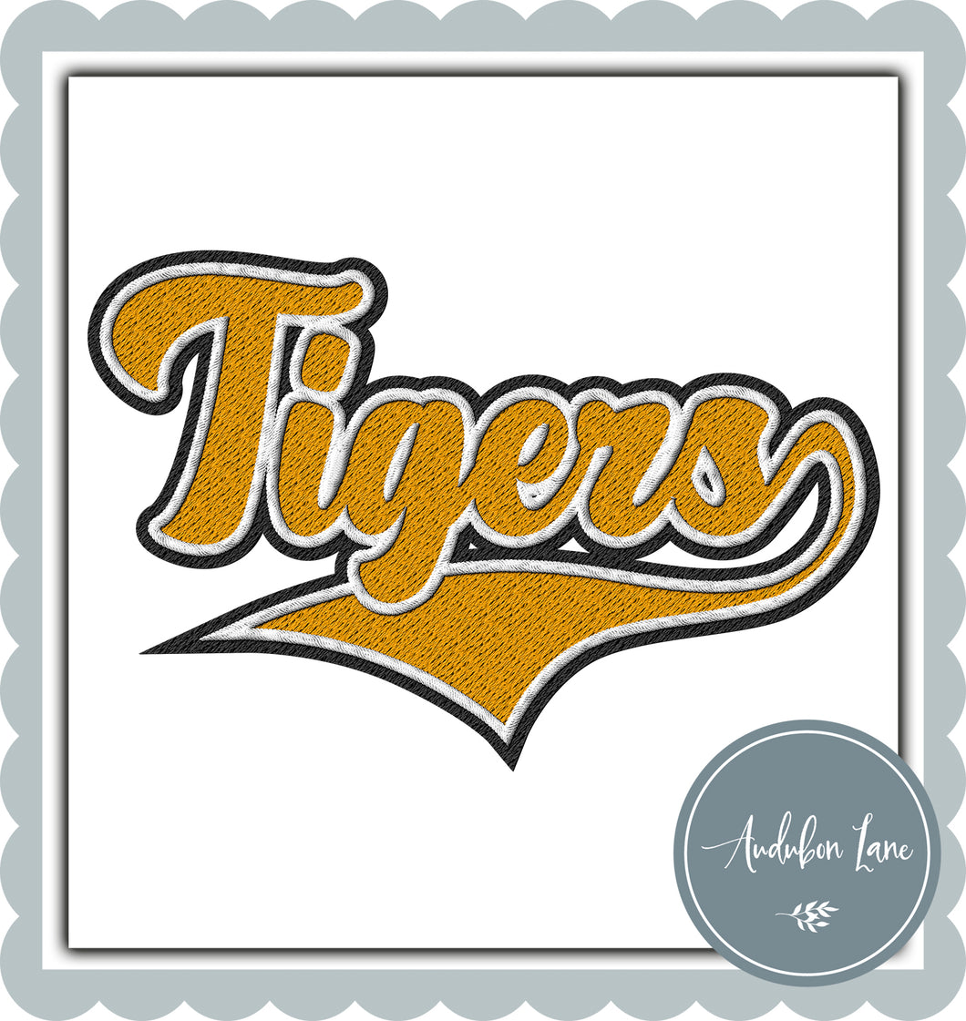 Tigers Faux Gold and White and Black Embroidery