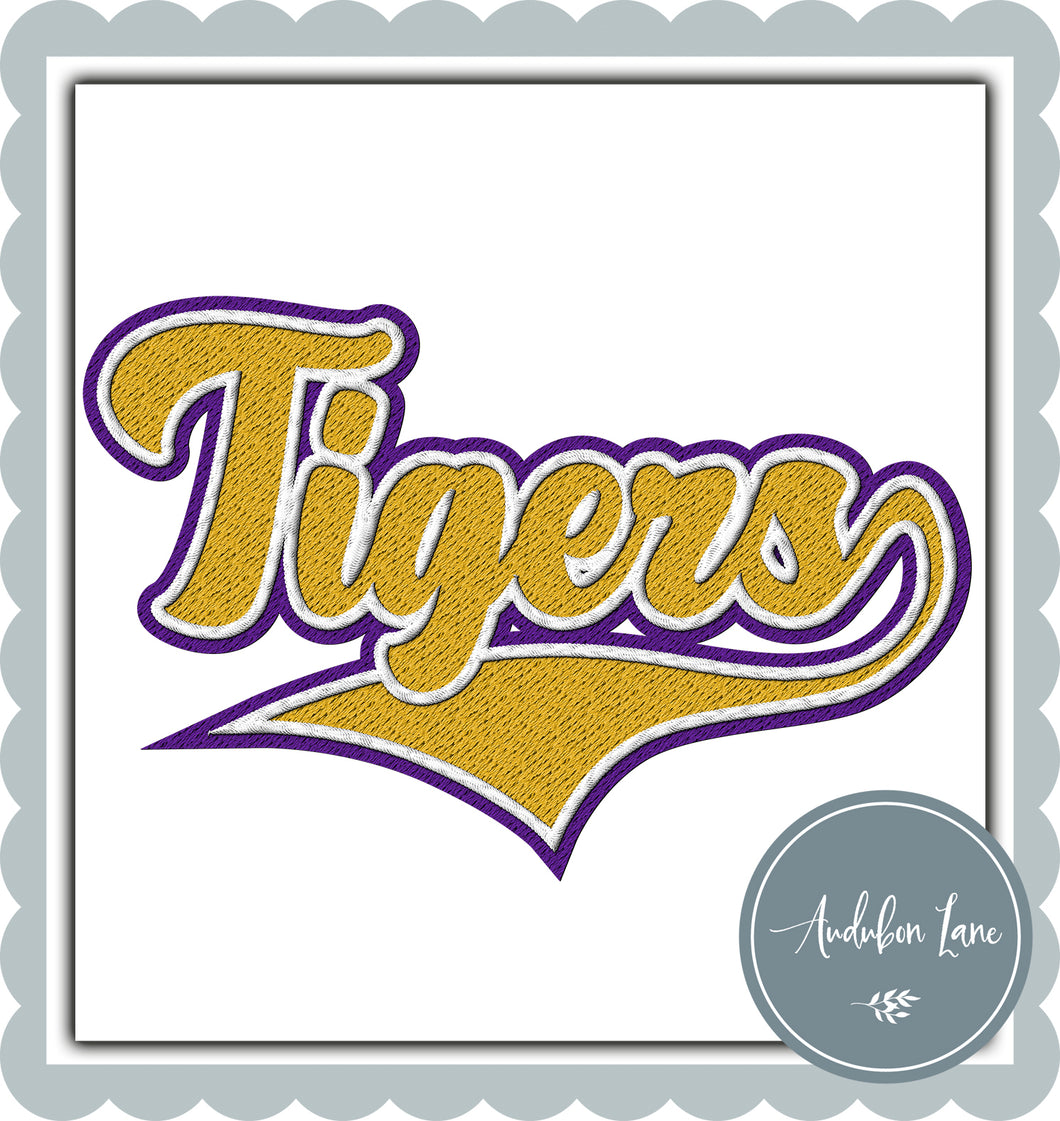 Tigers Faux Gold and White and Purple Embroidery