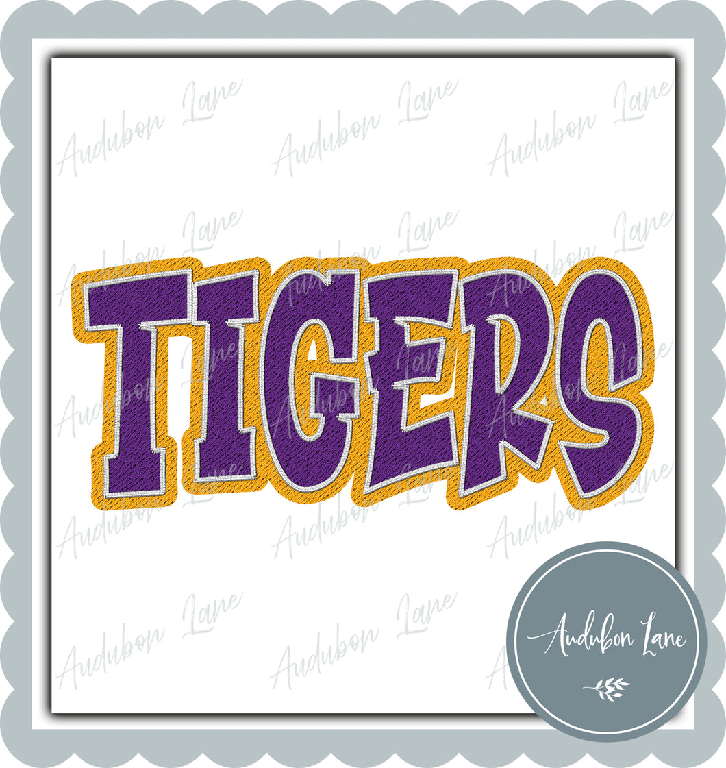 Tigers Graffiti Style Mesh Purple and Yellow Gold Mascot Ready to Press DTF Transfer Customs Available On Request