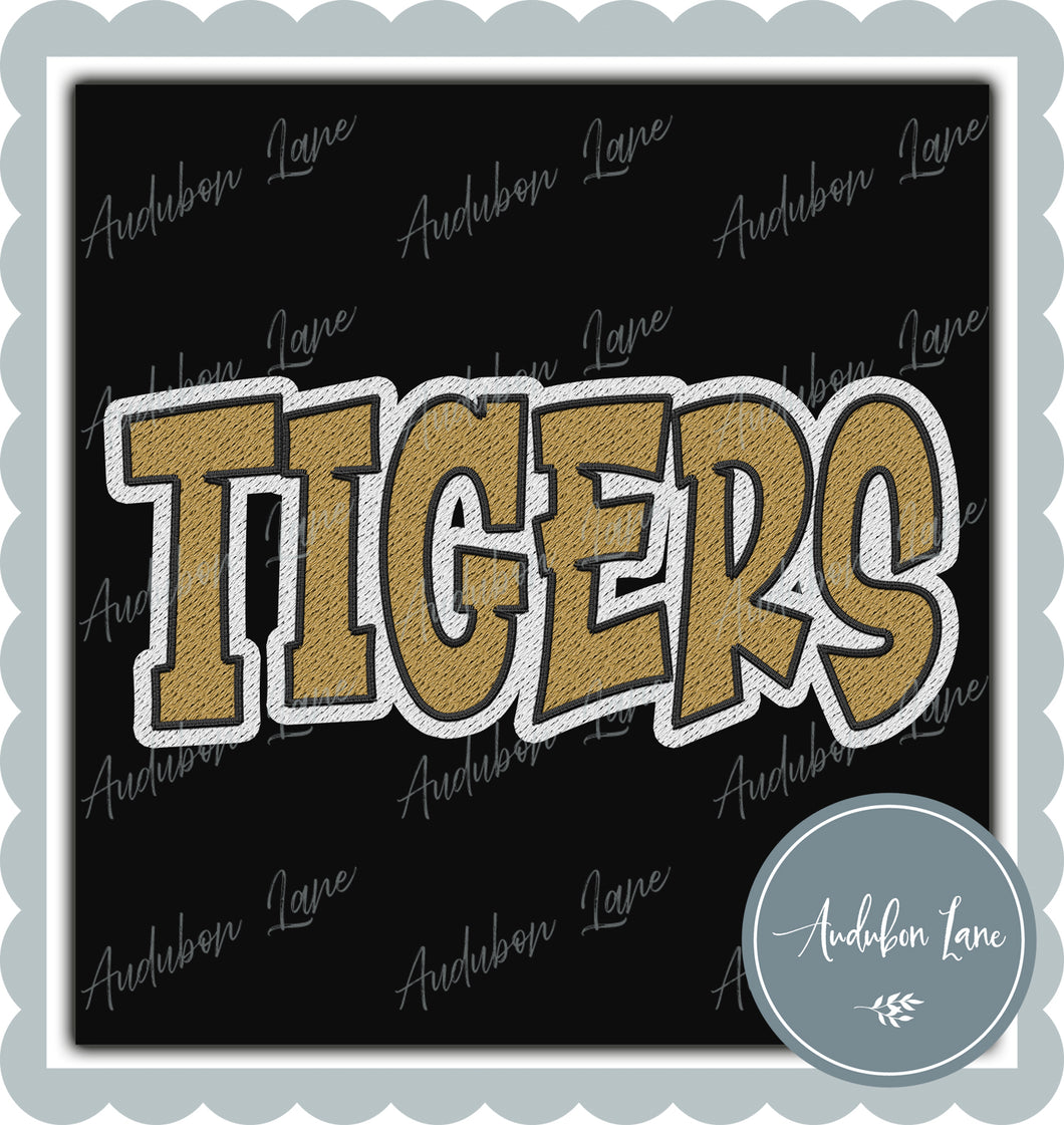 Tigers Graffiti Style Mesh Vegas Gold and White Mascot Ready to Press DTF Transfer Customs Available On Request