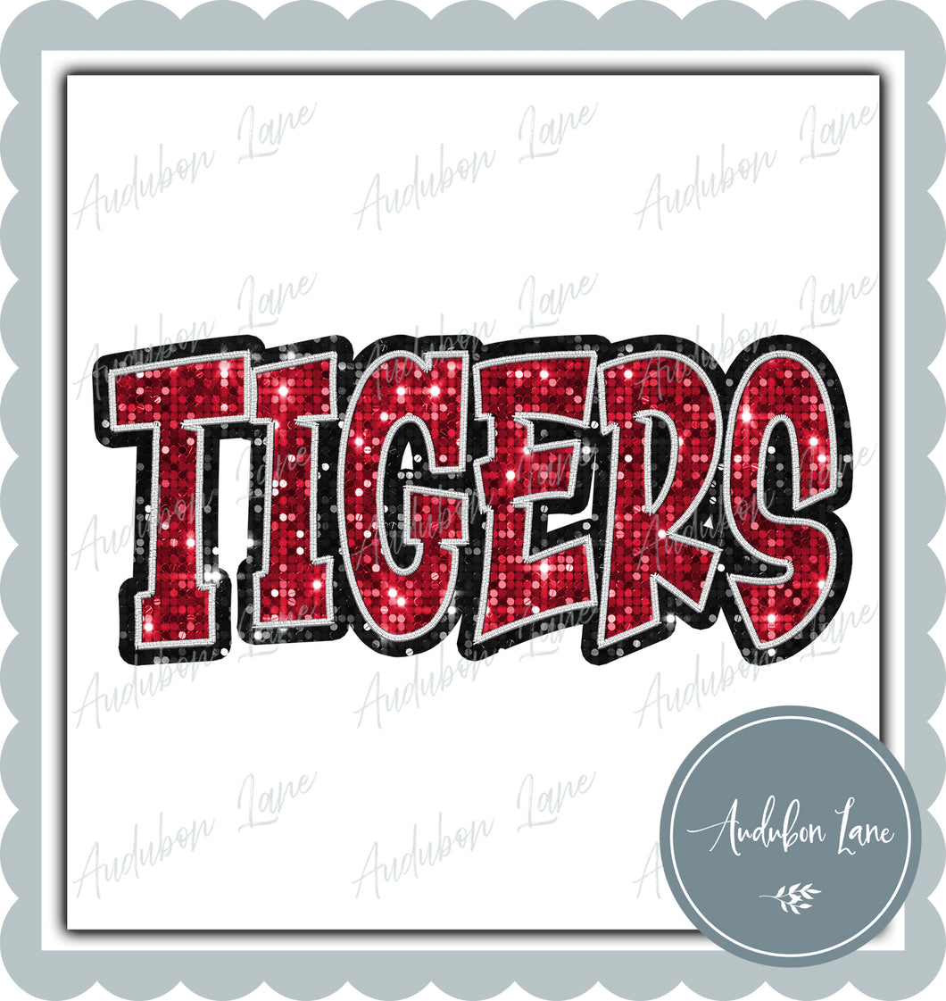 Tigers Graffiti Style Sequin Red and Black Mascot Ready to Press DTF Transfer Customs Available On Request