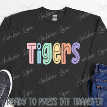 Load image into Gallery viewer, Tigers Split Letter Pastel Color Mascot Ready To Press DTF Direct To Film Transfer
