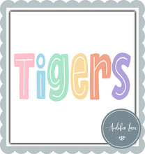 Load image into Gallery viewer, Tigers Split Letter Pastel Color Mascot Ready To Press DTF Direct To Film Transfer
