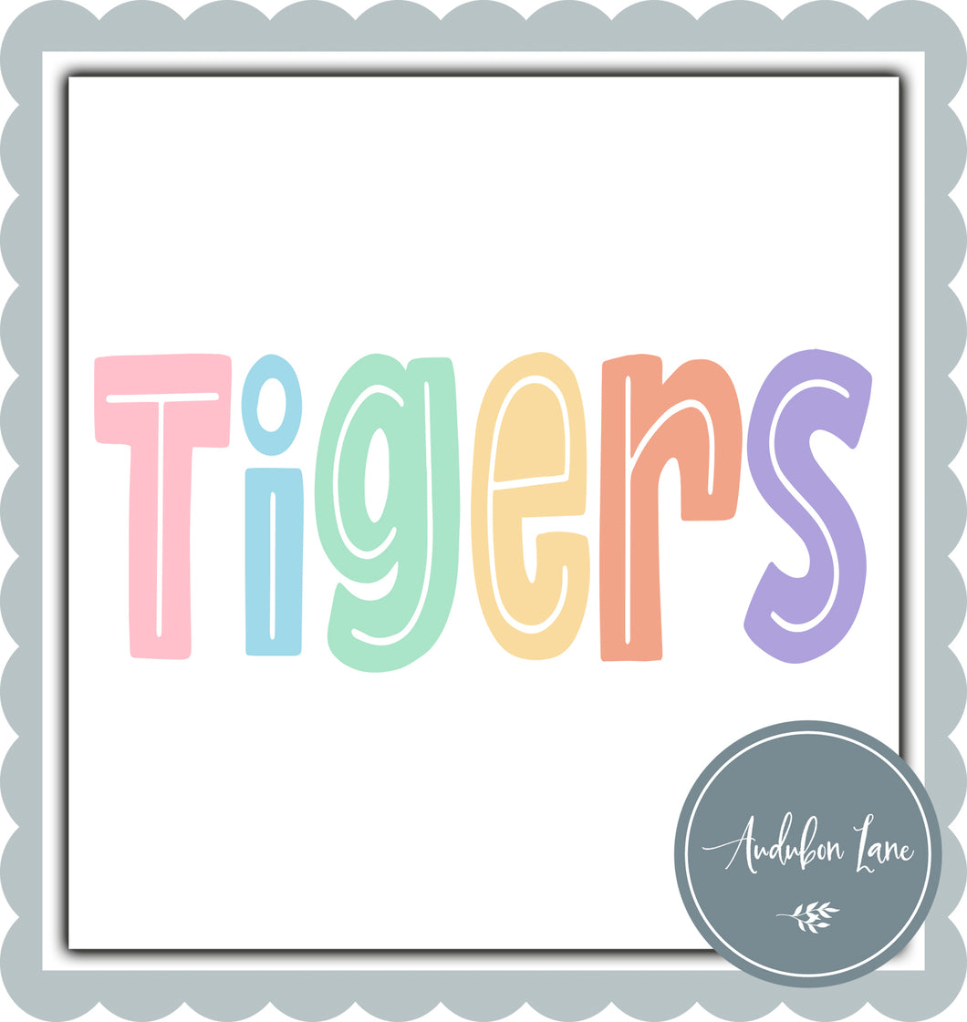 Tigers Split Letter Pastel Color Mascot Ready To Press DTF Direct To Film Transfer