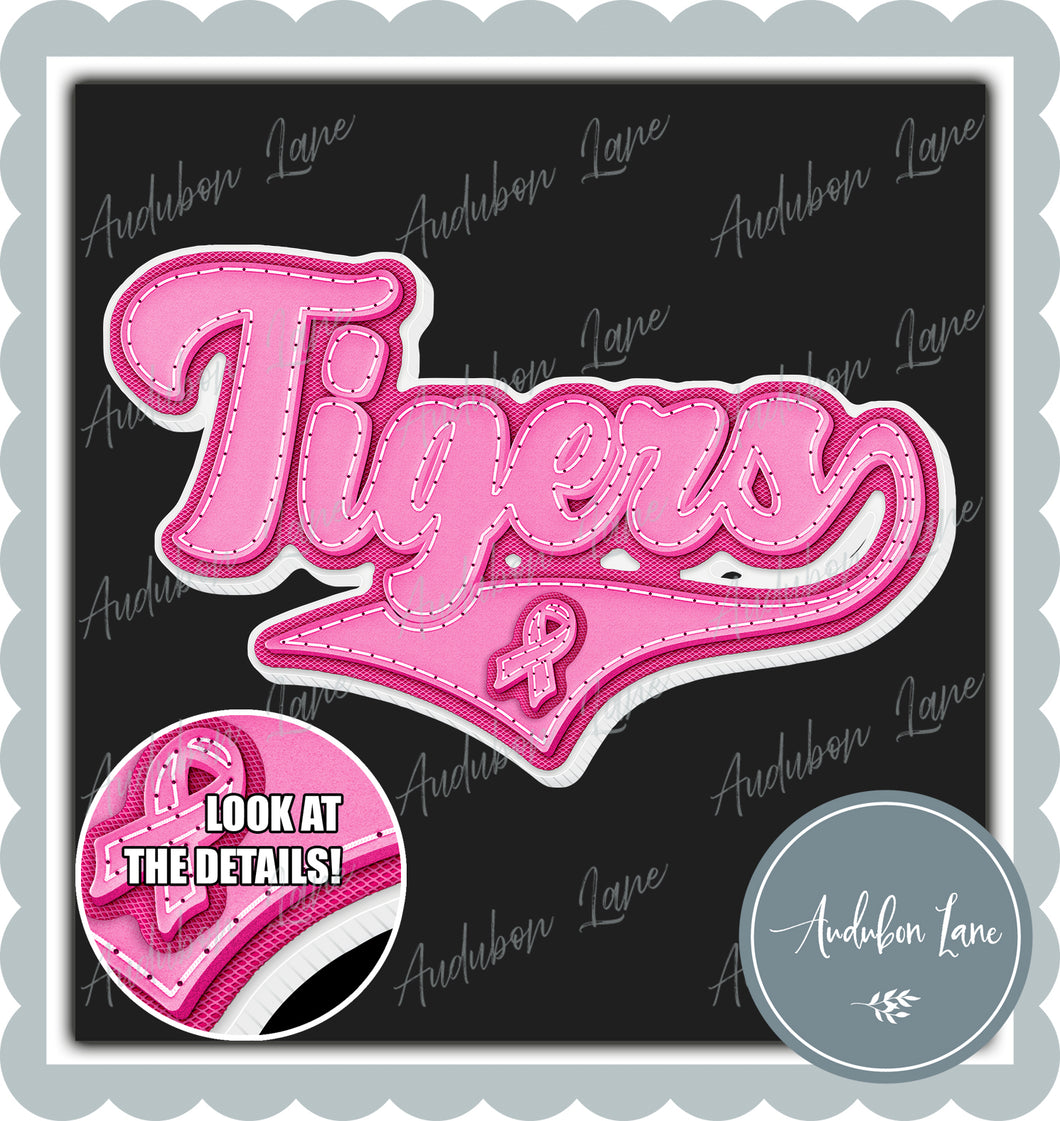 Tigers Breast Cancer Awareness Pink Leather Faux Patch Ready to Press DTF Transfer Customs Available On Request