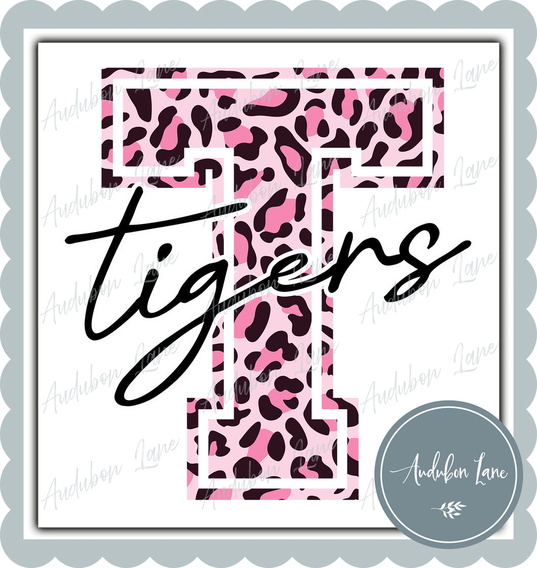 Tigers Breast Cancer Awareness Pink Leopard Mascot Letter Ready to Press DTF Transfer Customs Available On Request